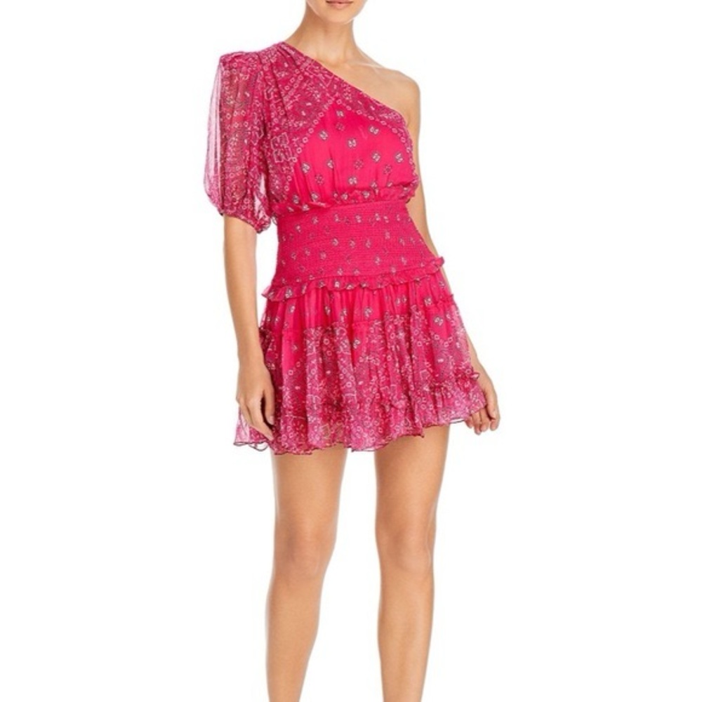 Rococo Sand One Shoulder Chiffon Mini Dress | size small | worn once